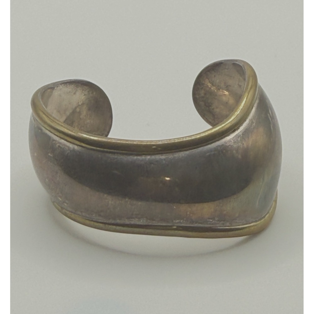 Vintage Heavy Sterling Silver Two Tone Cuff Bracelet Mixed Metal 925 Wide Chunky
